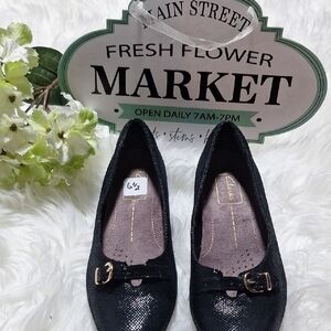 Clarks Black Textured Flats with Buckle